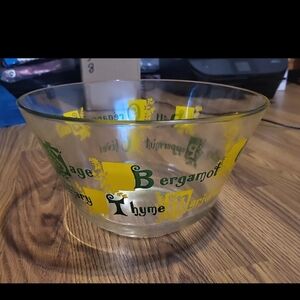 Yellow Herbs Printed In Green Large SERVING Bowl Glass Salad Bowl  Kitchen Bowl